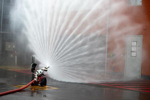 KFRS new firefighting robot seen spraying water