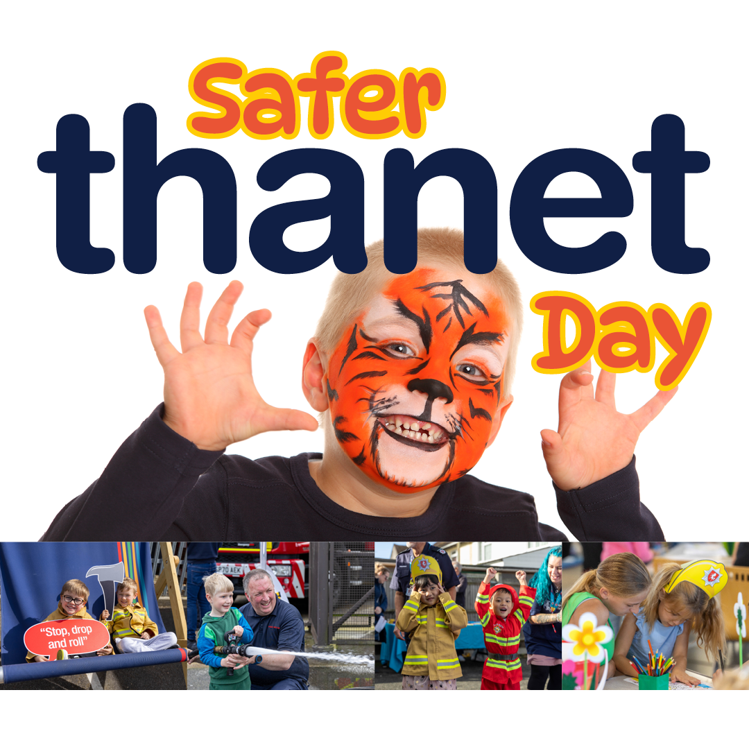 'Safer Thanet' event image. It has various images of children having fun from previous open days