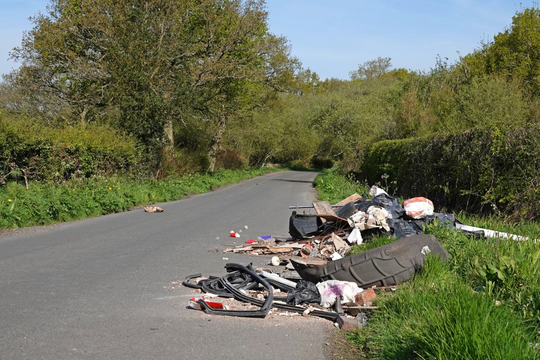 Flytipping in a country lane