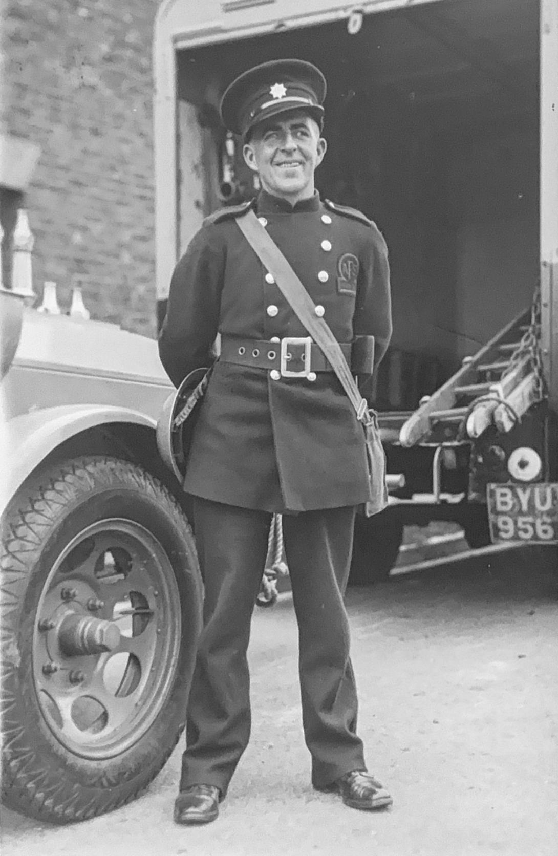 Albert Scrivens stood in the yard at Herne Bay fire station