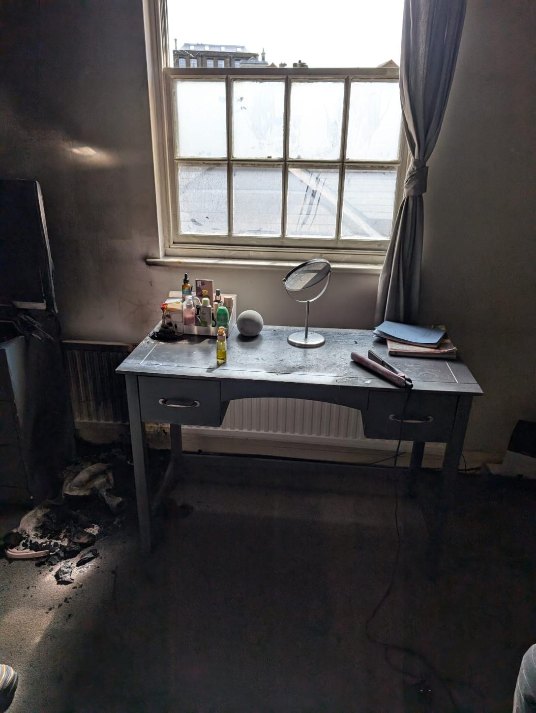 A vanity mirror that caused a fire in a bedroom in Rochester