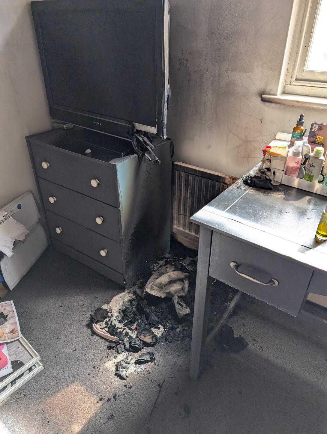 A vanity mirror that caused a fire in a bedroom in Rochester