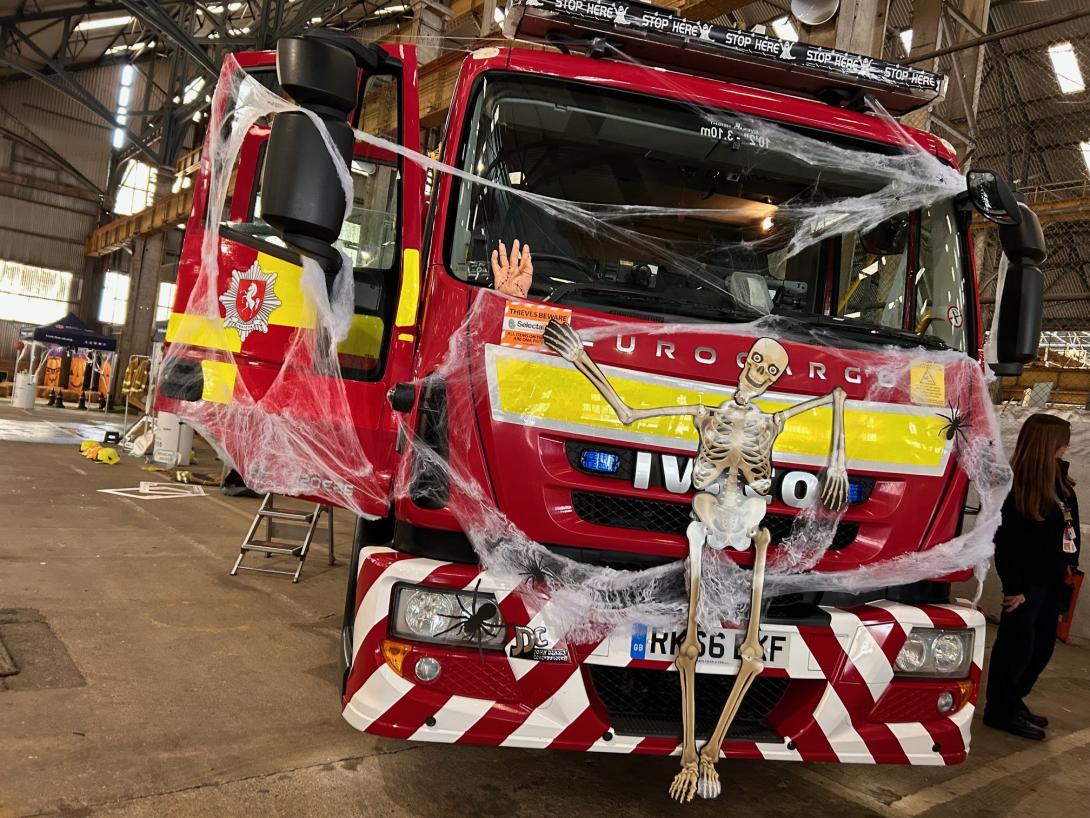 Decorated fire engine for Spooky Spectacular